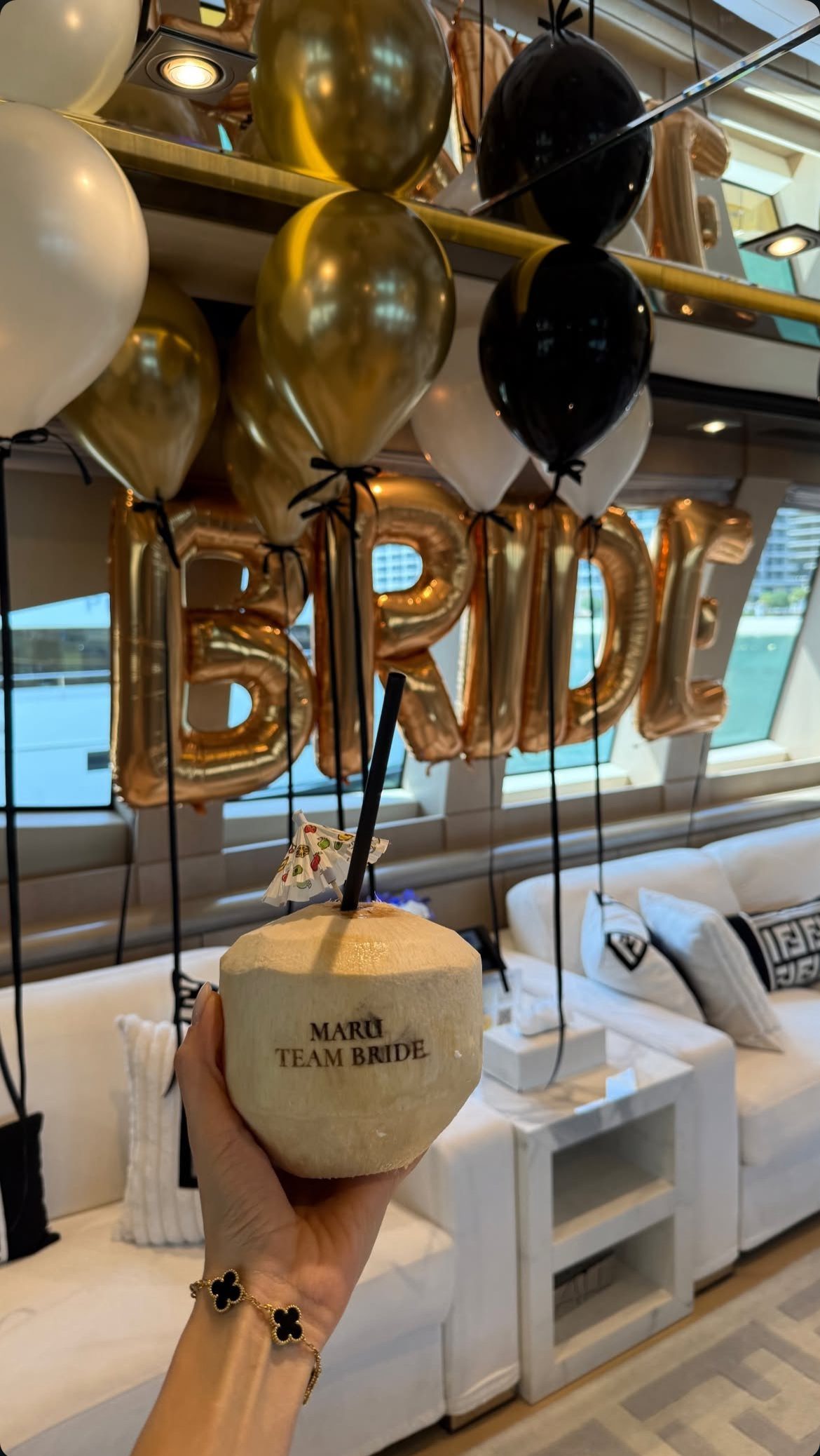 Bride balloon decoration for a bachelorette yacht party
